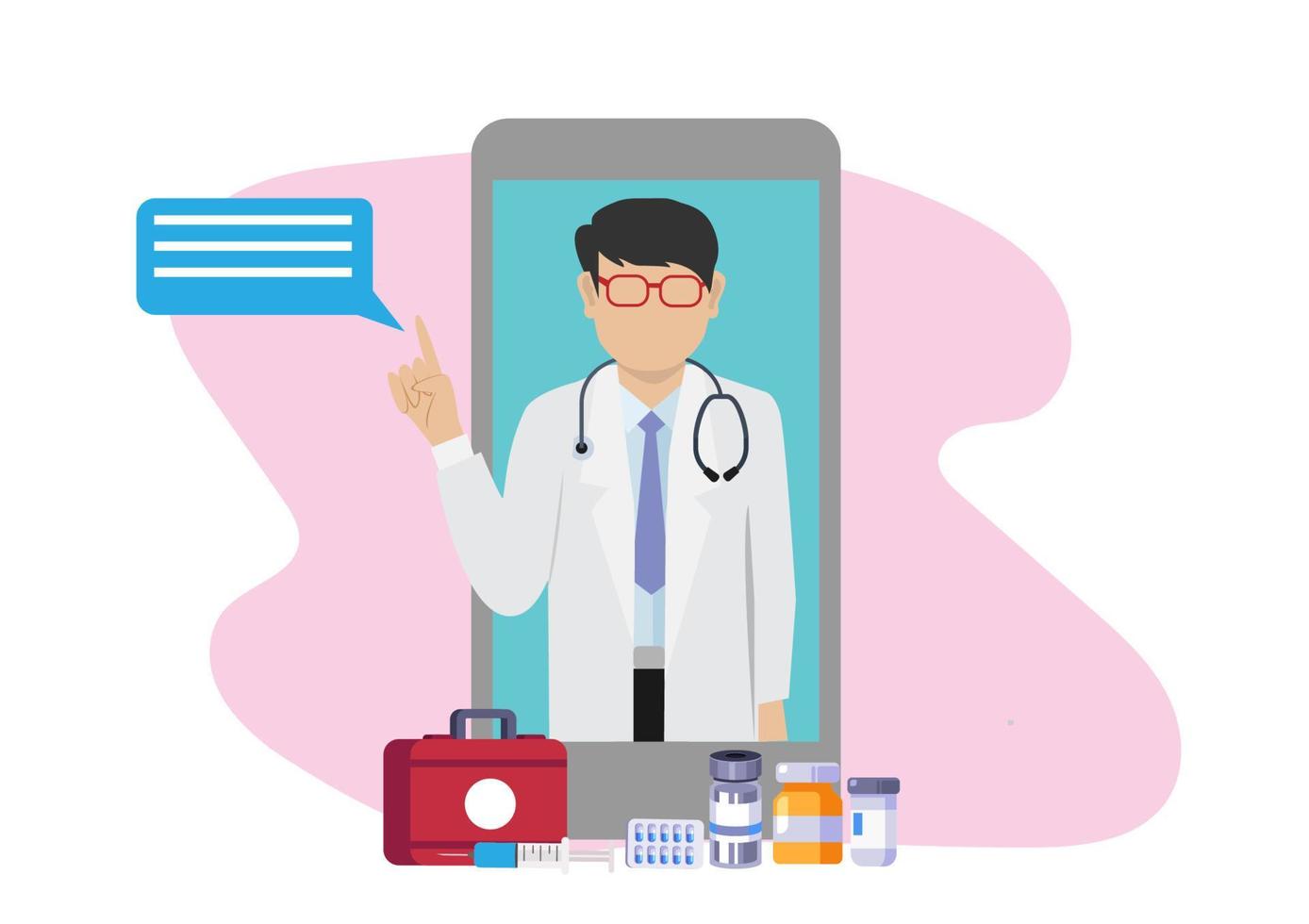 Consultation with a patient with a doctor via smartphone Online medical support vector