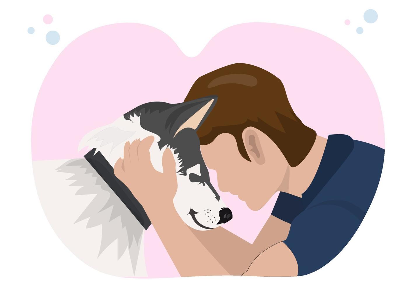 Men who share friendship and love with the Siberian Husky vector