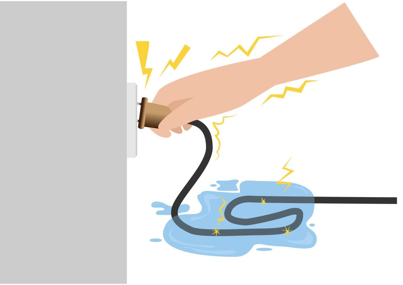 Do not touch the power cord when the power cord is flooded on the ground. Because there may be a leakage current. Flat style cartoon illustration vector