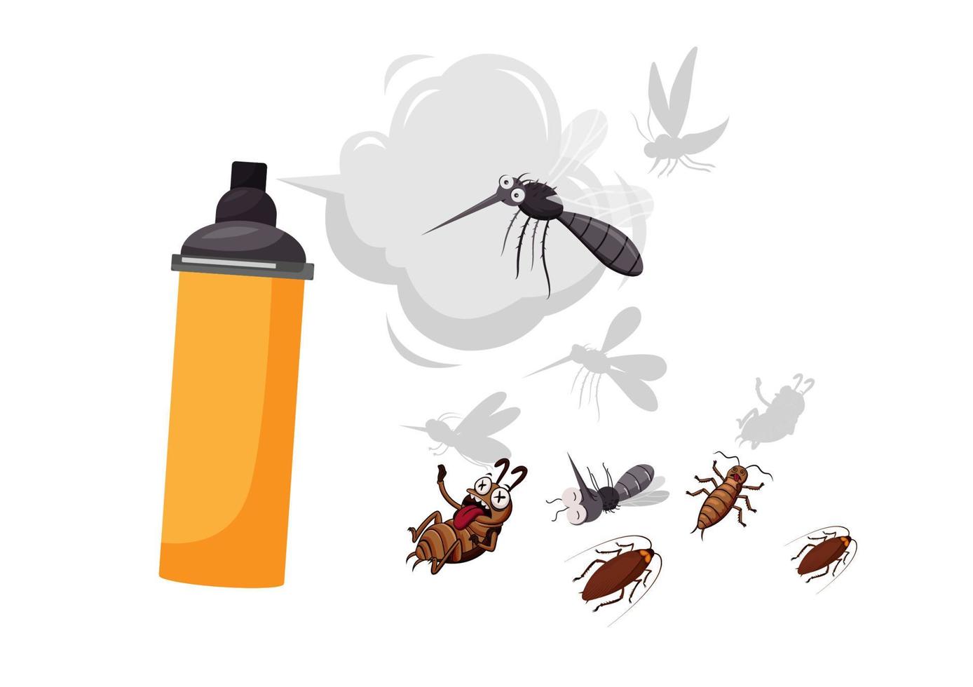 spray repelente de mosquitos e insectos el concepto de repeler los gérmenes que vienen con mosquitos e insectos. use un aerosol químico activo. vector de ilustración de dibujos animados de estilo plano