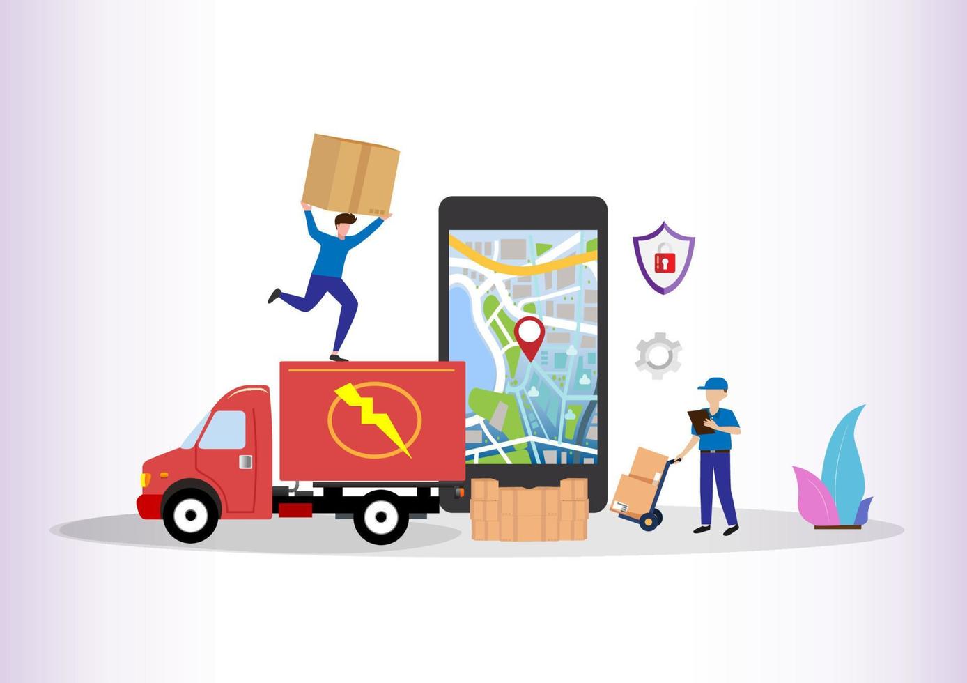 online delivery service concept Expression of couriers delivering parcels to customers.  Flat style cartoon illustration vector