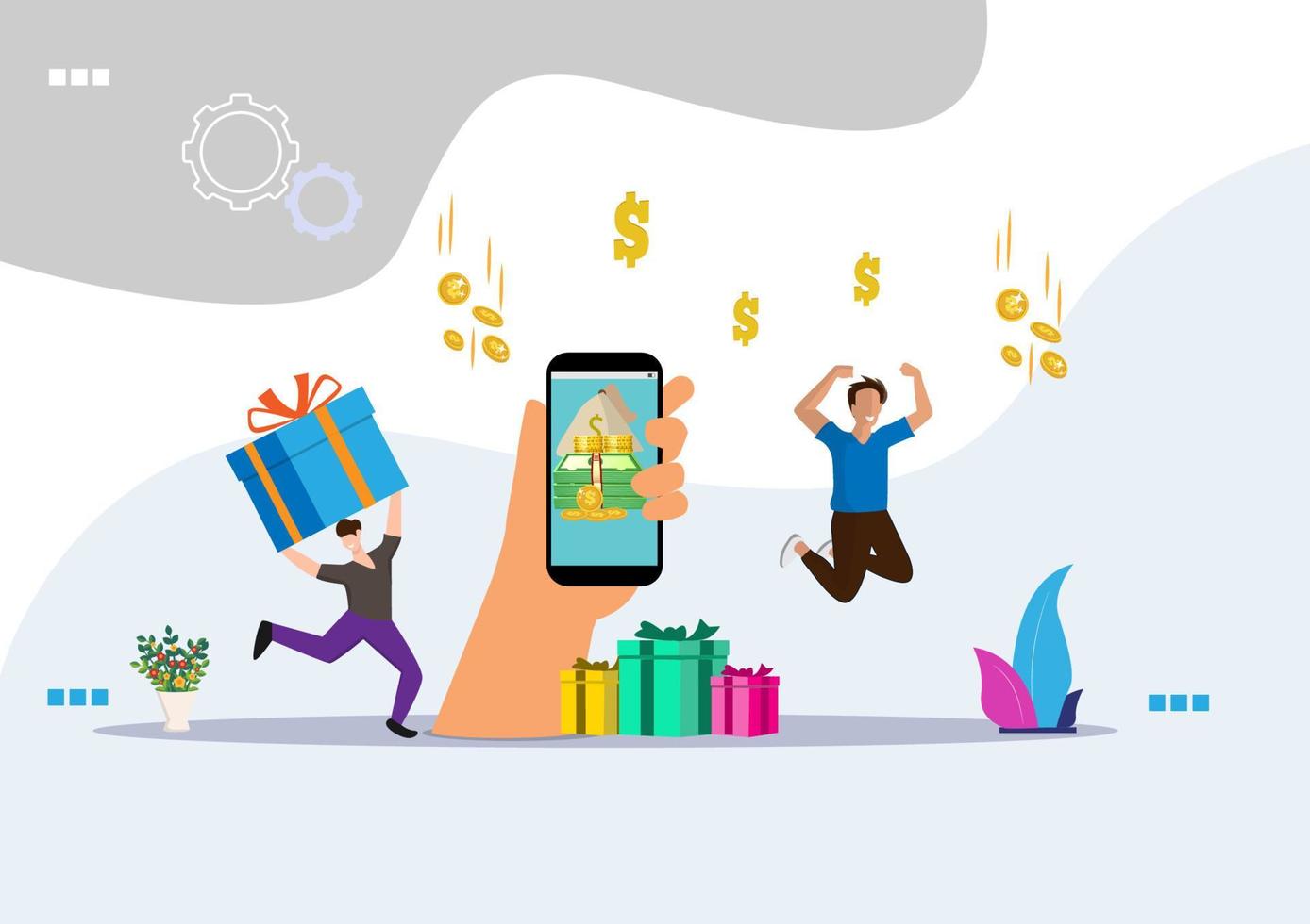 Cash Back concept design, online shopping cash rewards and gifts. Mobile app, banner template. Flat style cartoon illustration vector