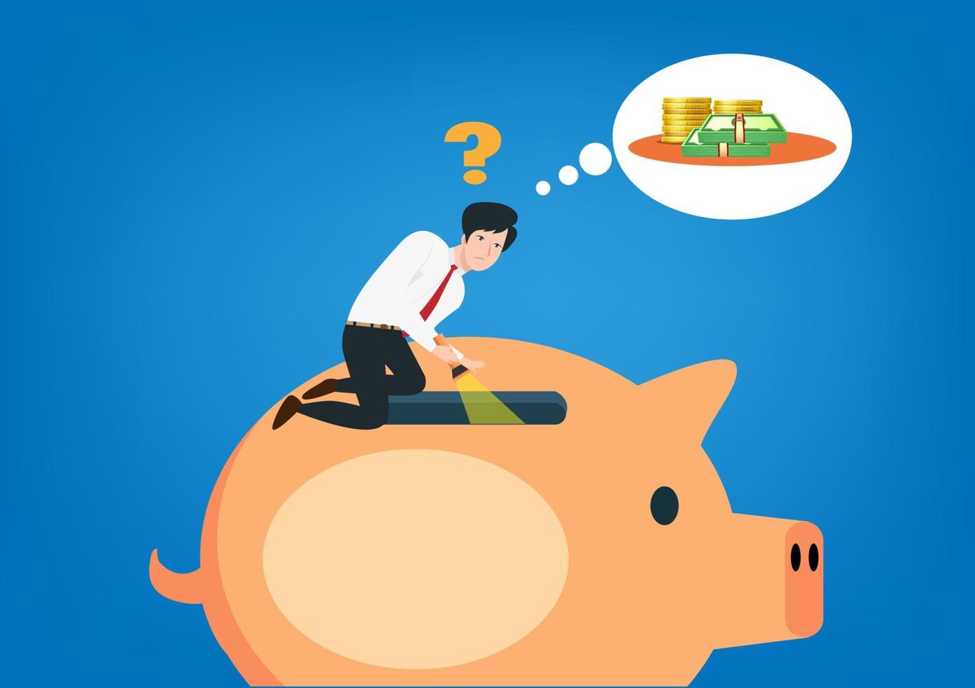 business people need investment by searching from the piggy bank. Flat style cartoon illustration vector