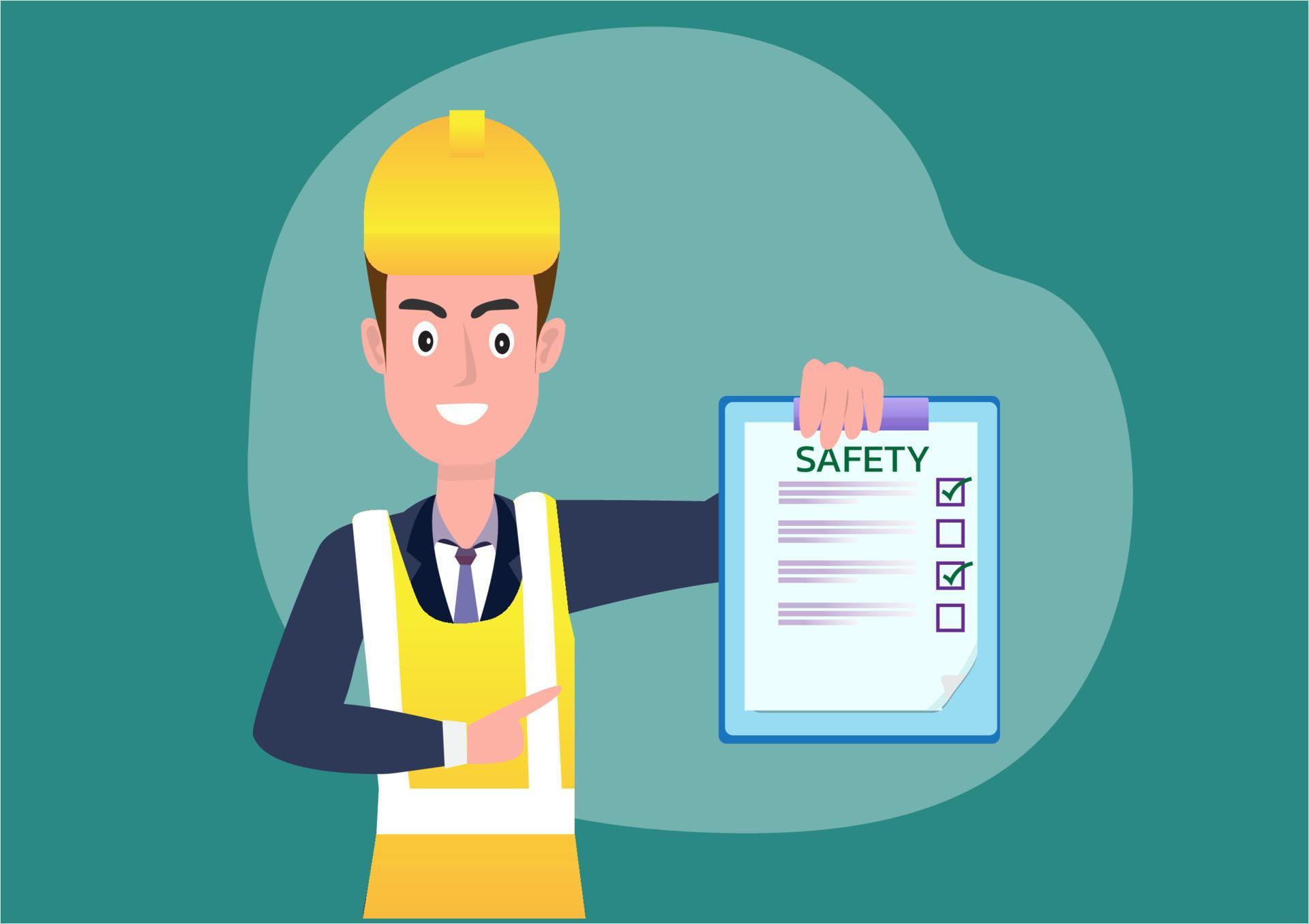 Male engineer, safety inspector holding an industrial factory board