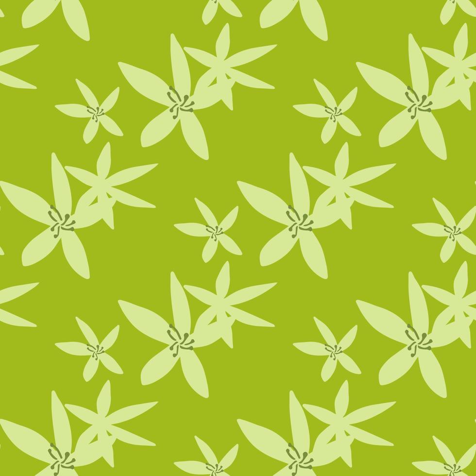 Abstract daffodils flowers seamless pattern on green background. Simple narcissus wallpaper. vector