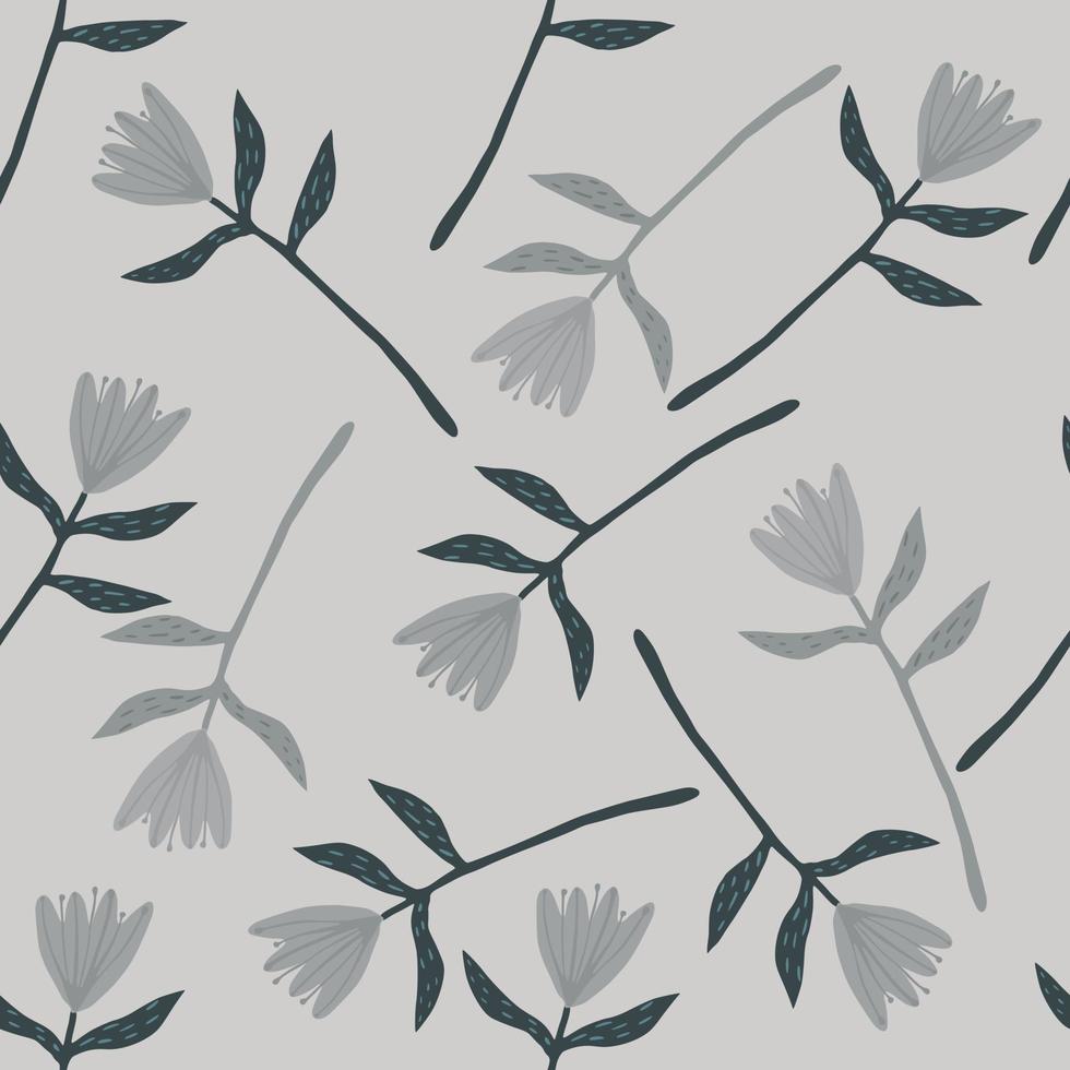 Flowers pale seamless pattern. Grey background. Simple floral print with hand drawn botanic ornament. vector