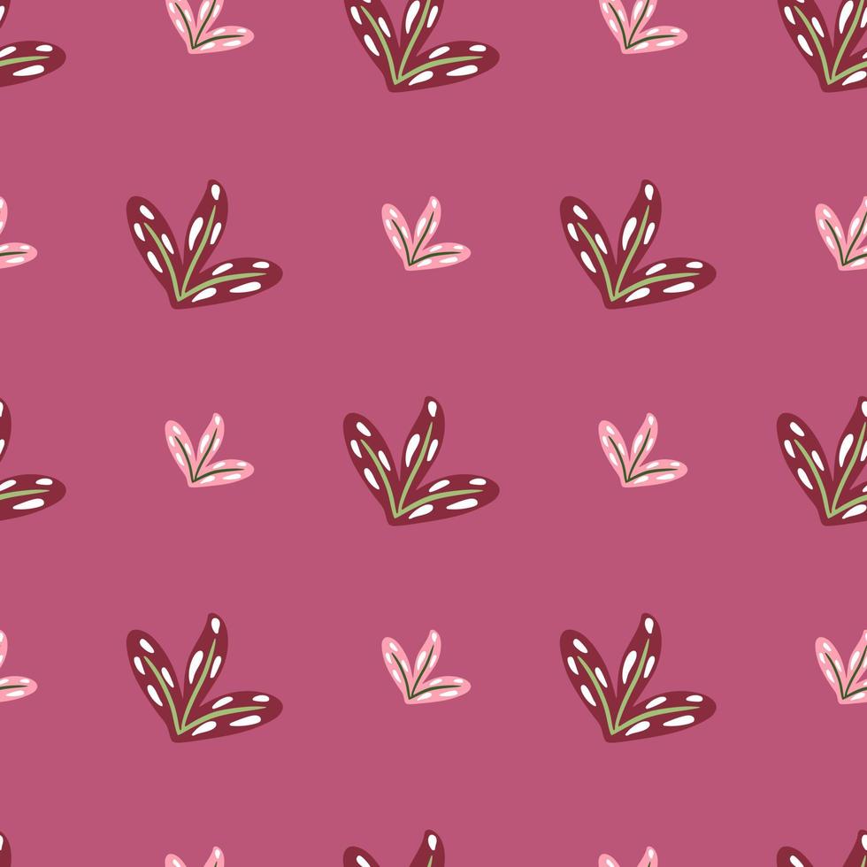 Scrapbook seamless pattern with doodle simple leaf shapes. Pink background. Botanic abstract ornament. vector