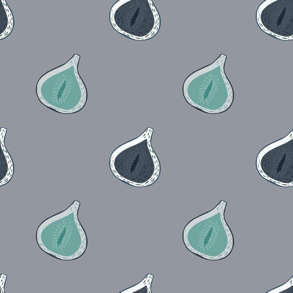 Minimalistic seamless food pattern with blue and navy blue fig shapes. Pastel purple background. vector
