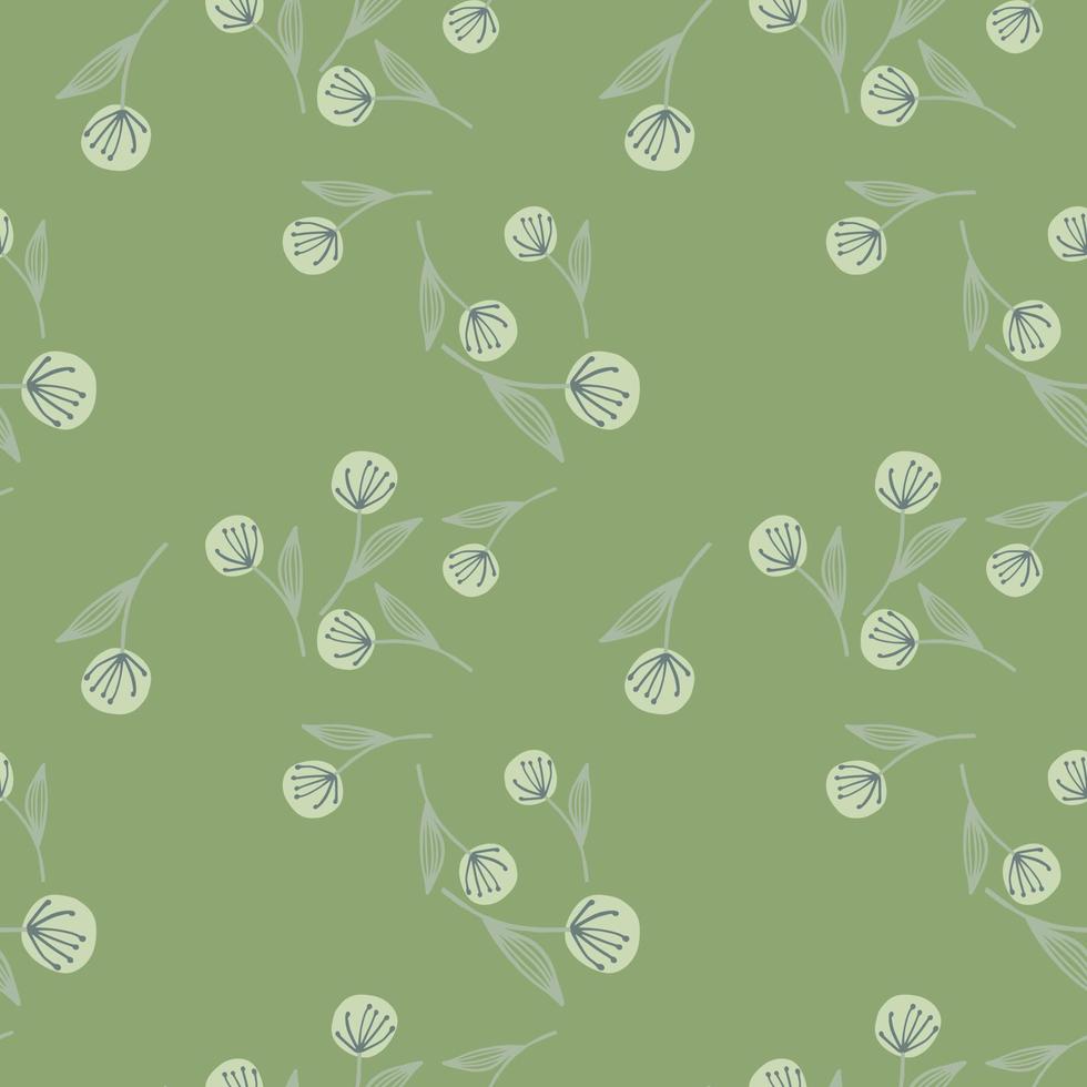Random white dandelion on botanic seamless pattern. Green background. vector