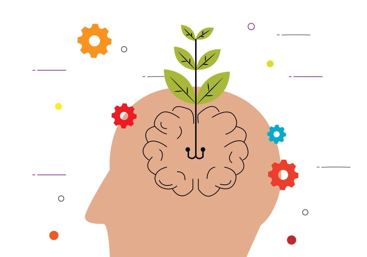 cultivar ideas es como hacer crecer una planta del cerebro. vector