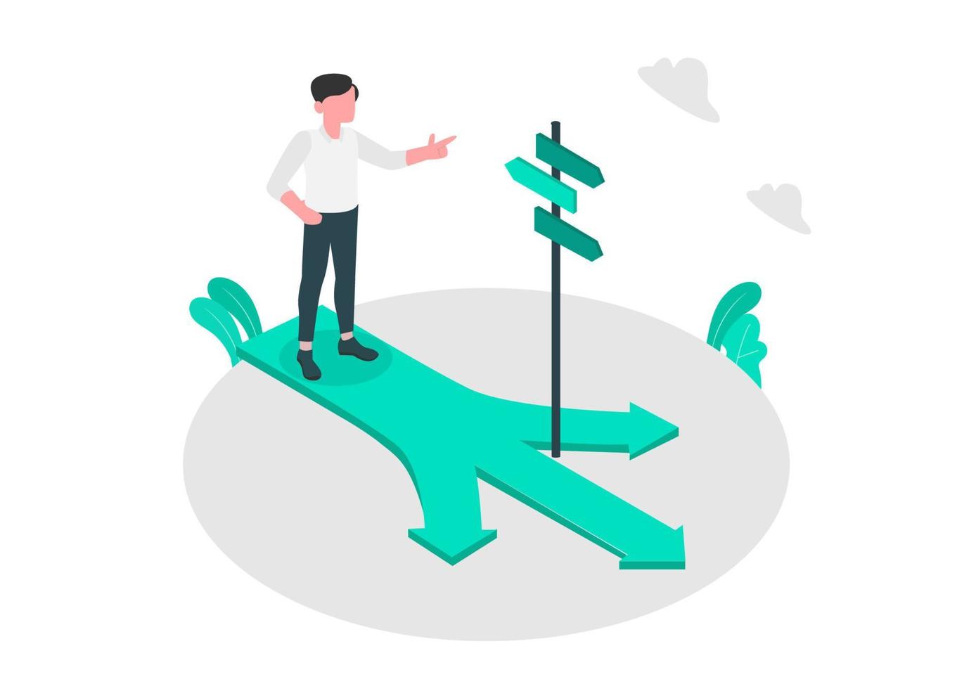 Business people stand and think at a crossroads Business ideas and decisions Flat design vector illustration