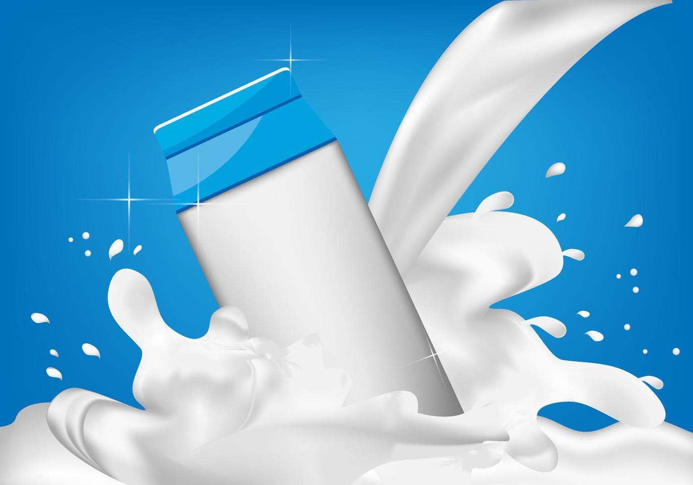 la leche está esparcida alrededor de una caja cuadrada que puede agregarle nombres de productos. vector