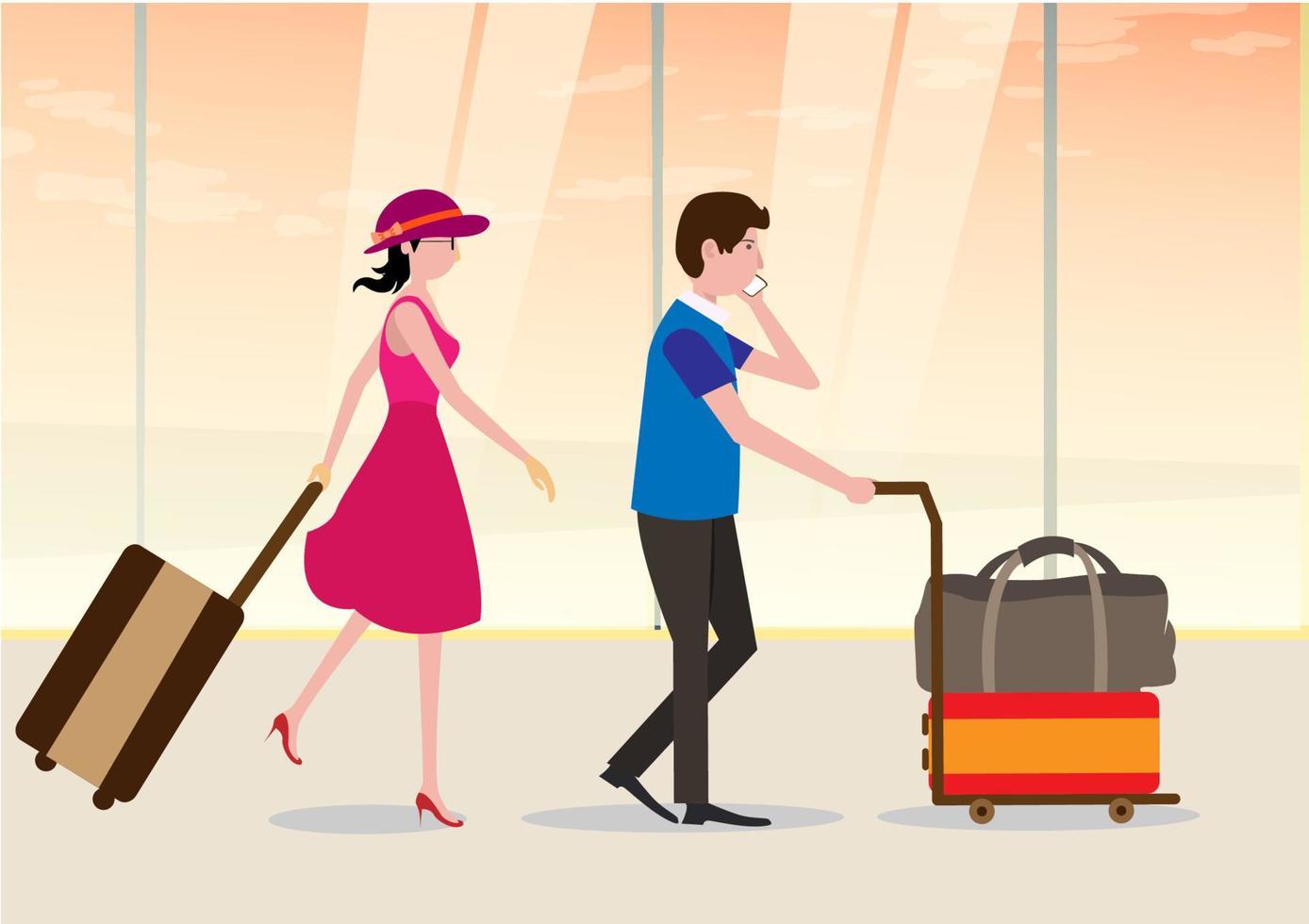 Men and women with luggage For travel vector