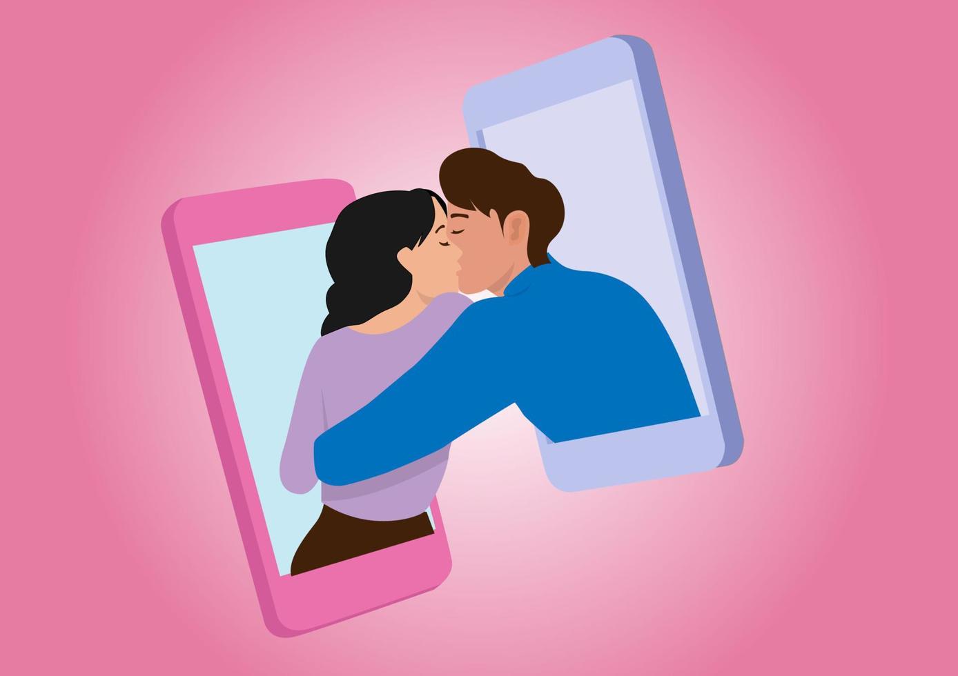 la distancia de los amantes expresando su amor a través de teléfonos inteligentes con nostalgia. redes sociales y conceptos de relación diseño plano ilustración vectorial vector