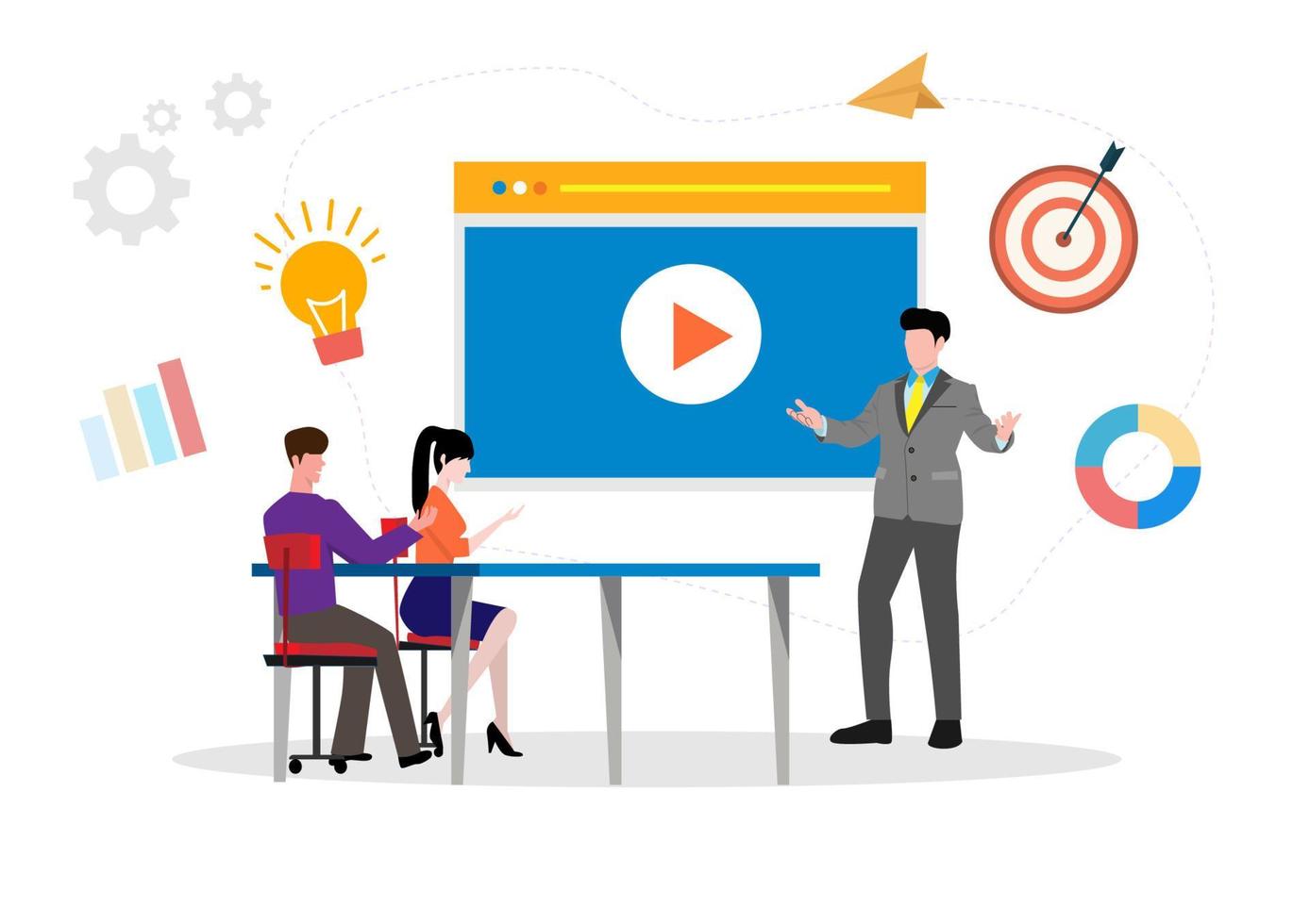 Professional Training Education Video Tutorials Online Business Courses Presentations Webinars expertise Skill Development Design for Mobile and Web Graphics. Flat style cartoon illustration vector