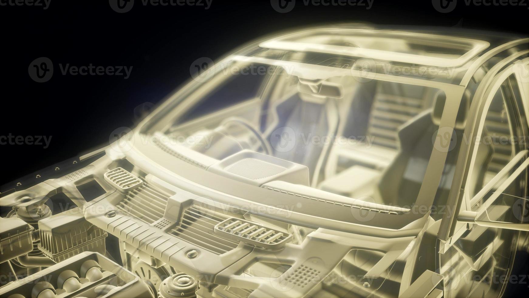 Holographic animation of 3D wireframe car model with engine photo