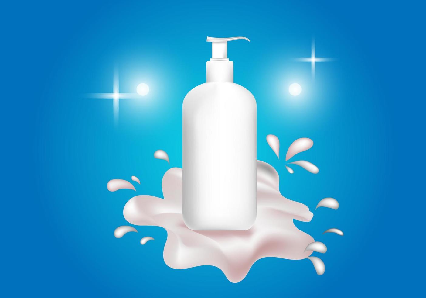 Bottle with white dispenser pump offers space to design your product. A spotlight background helps your product stand out. vector