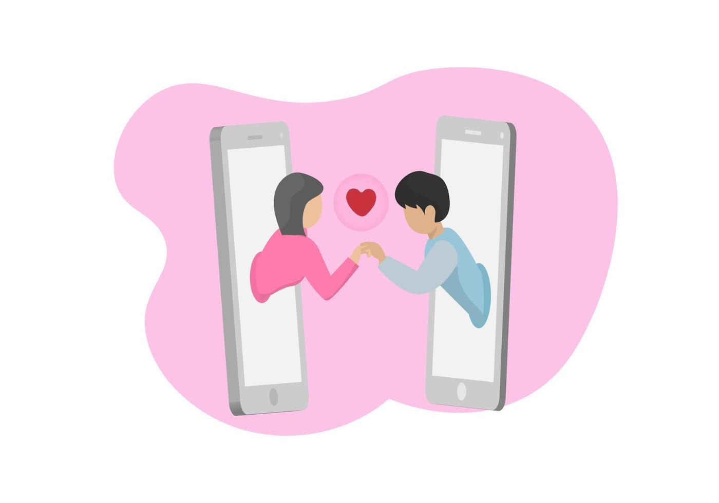 Modern young people use smartphone applications as communication tools. The concept of virtual relationships about containment and self-isolation. Vector illustration