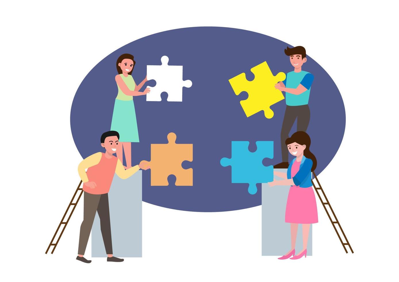 Business team work connecting jigsaw puzzles pieces together. Idea for inspiration, partnership, team building vector