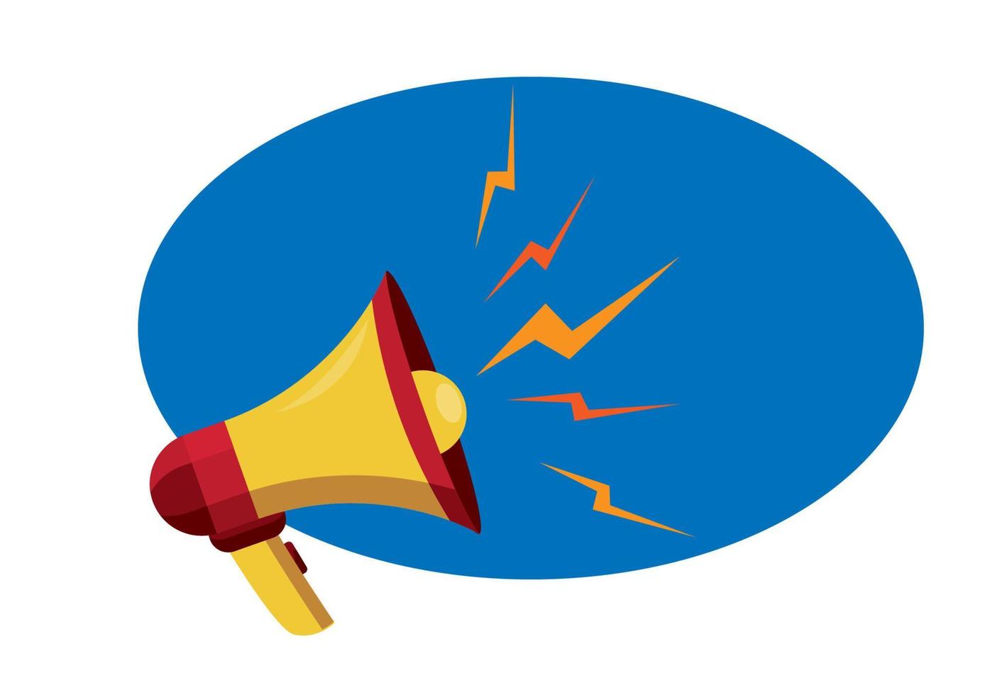 Yellow megaphone or speaker, flat style with lightning icon. news symbol social media promotion, broadcast, marketing etc vector illustration