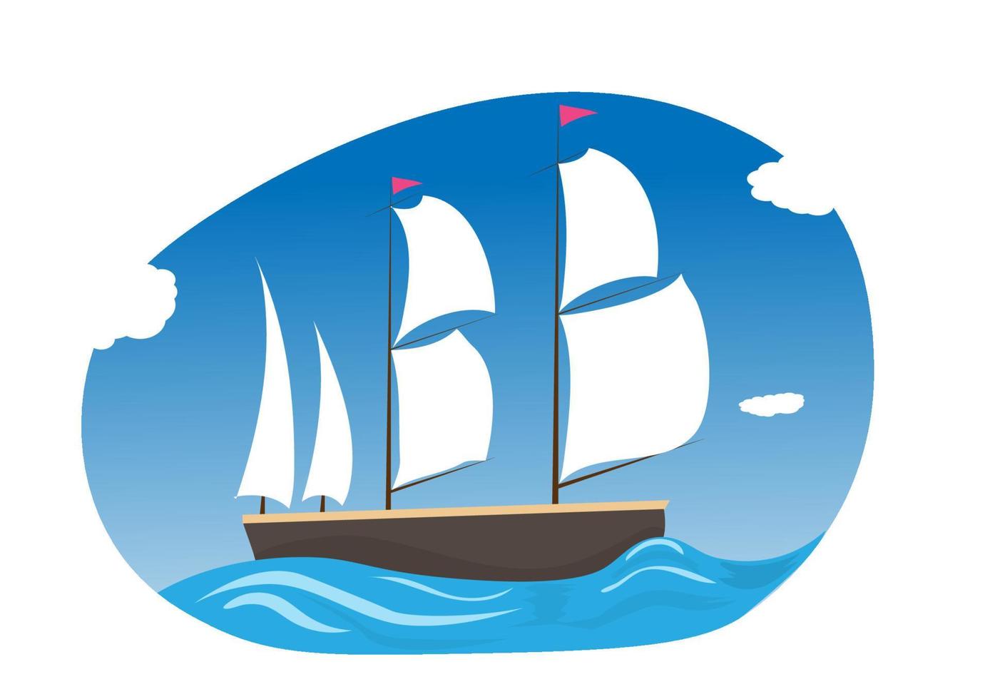 summer travel sailboat retro vintage. Flat style cartoon illustration vector