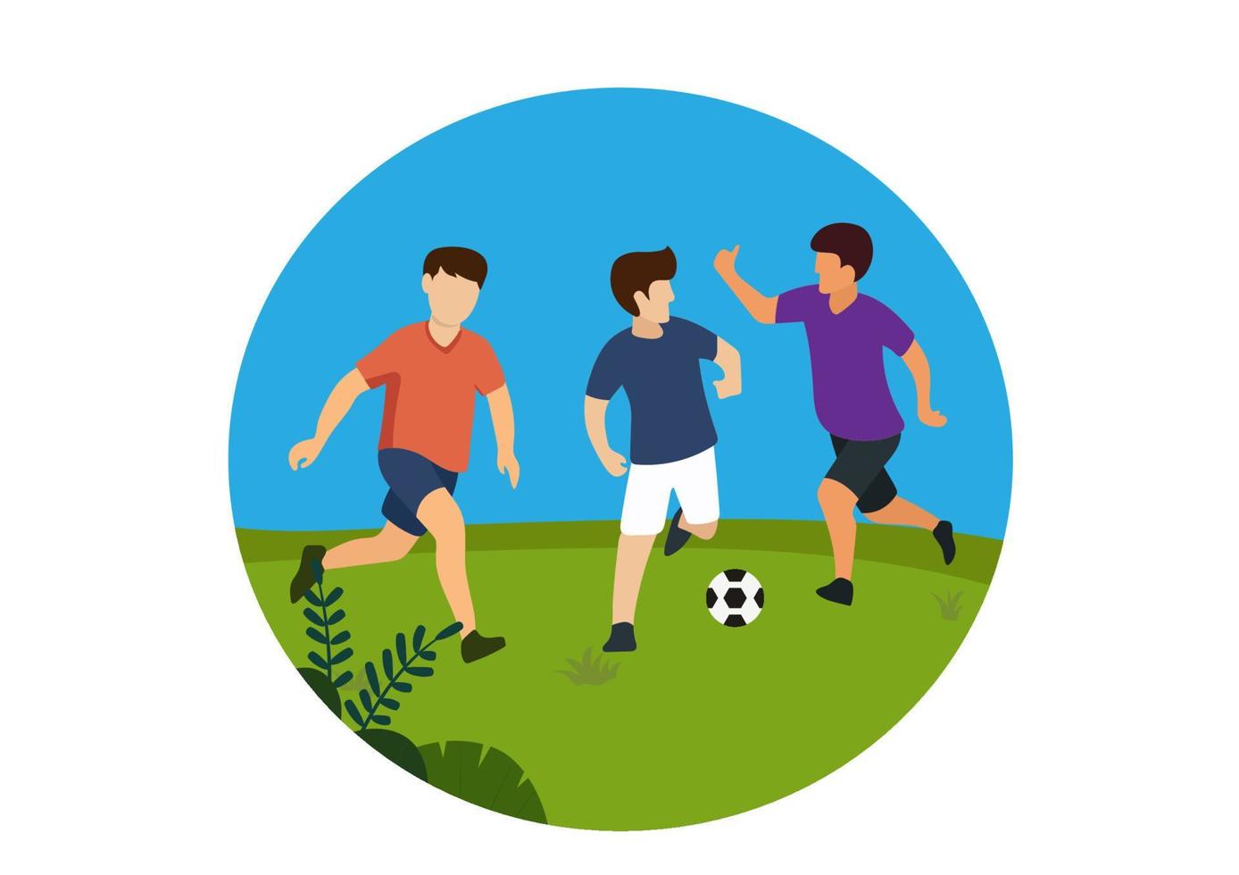 The people playing football in the field stadium. Soccer man players vector illustration.