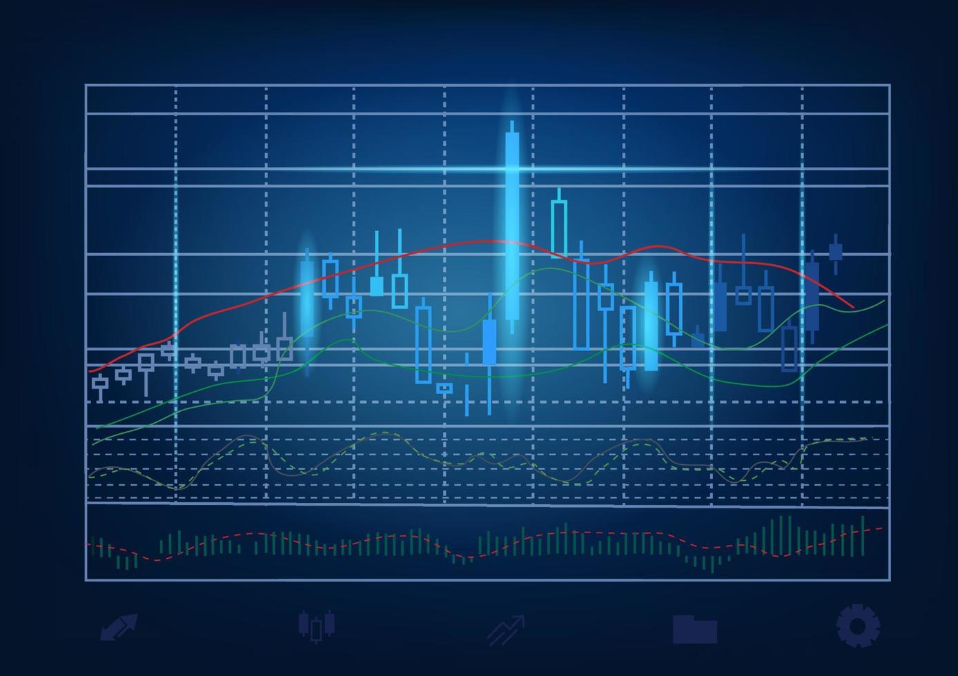 concepto de fondo de tema azul sobre la inversión en acciones. gráficos de acciones vectoriales y análisis de mercado. ideal para el fondo del concepto de tecnología. vector