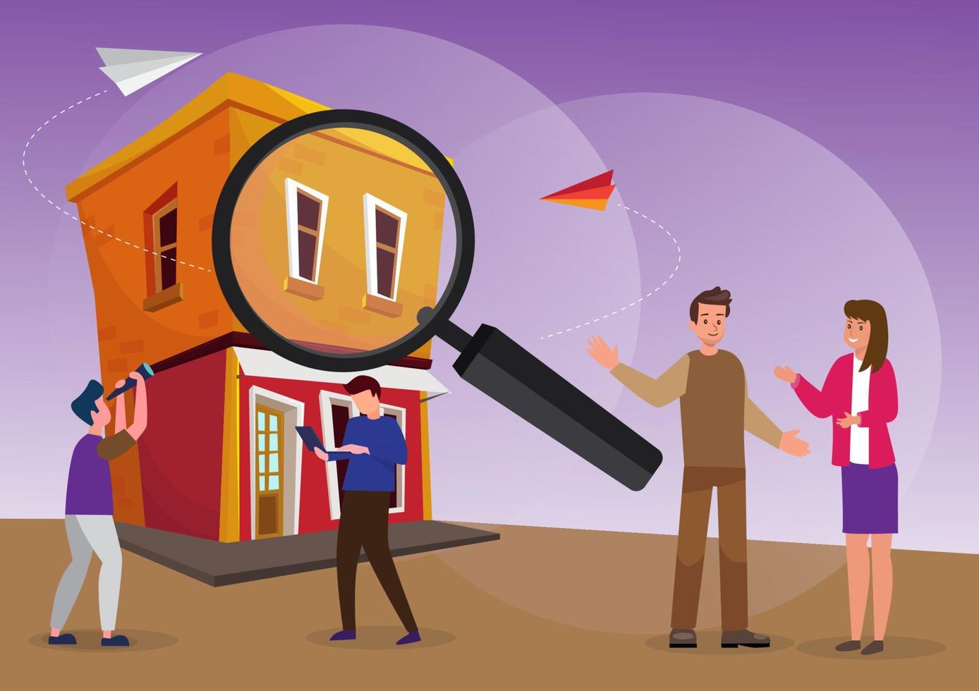 House selection and search, house project, real estate business concept,  Flat style cartoon illustration vector
