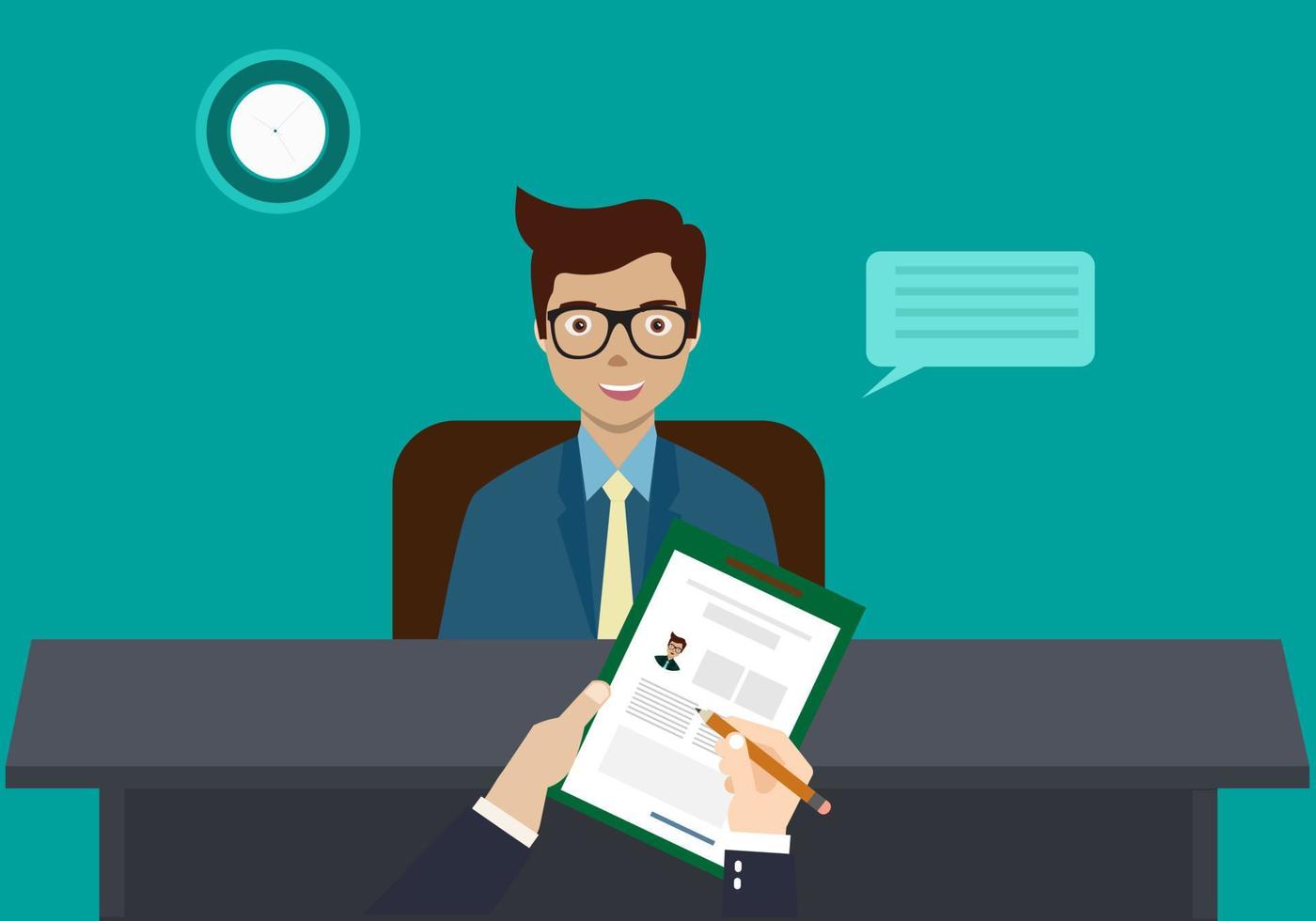Male applicants. Answers to interview questions. Recruitment questions. vector illustration