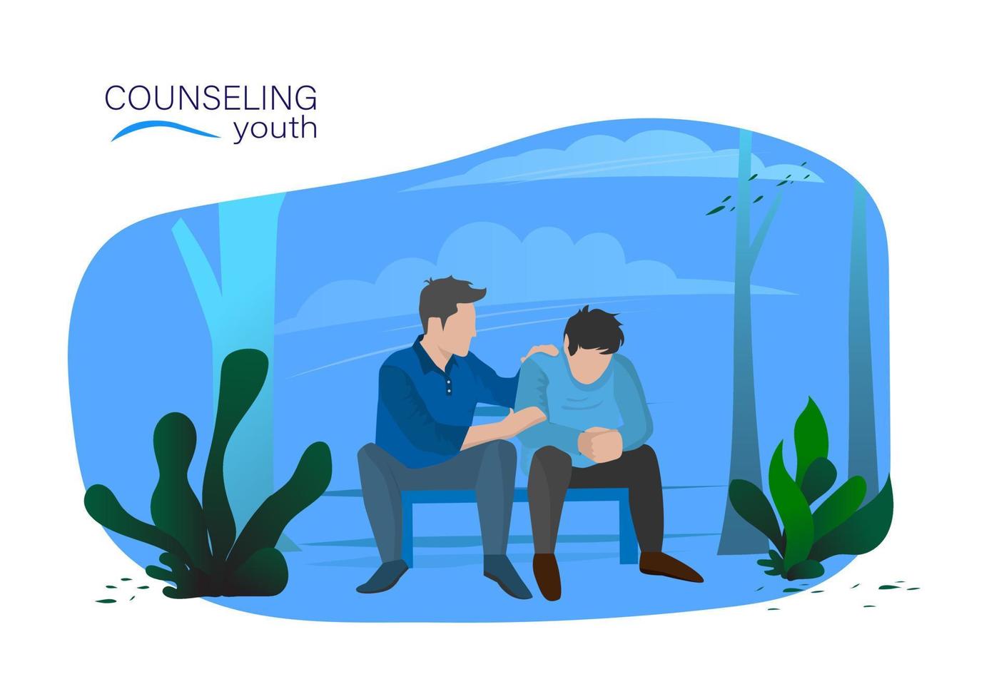 Family Counseling A father is introducing his son's lifestyle, accepting frustrations. And build up strength vector