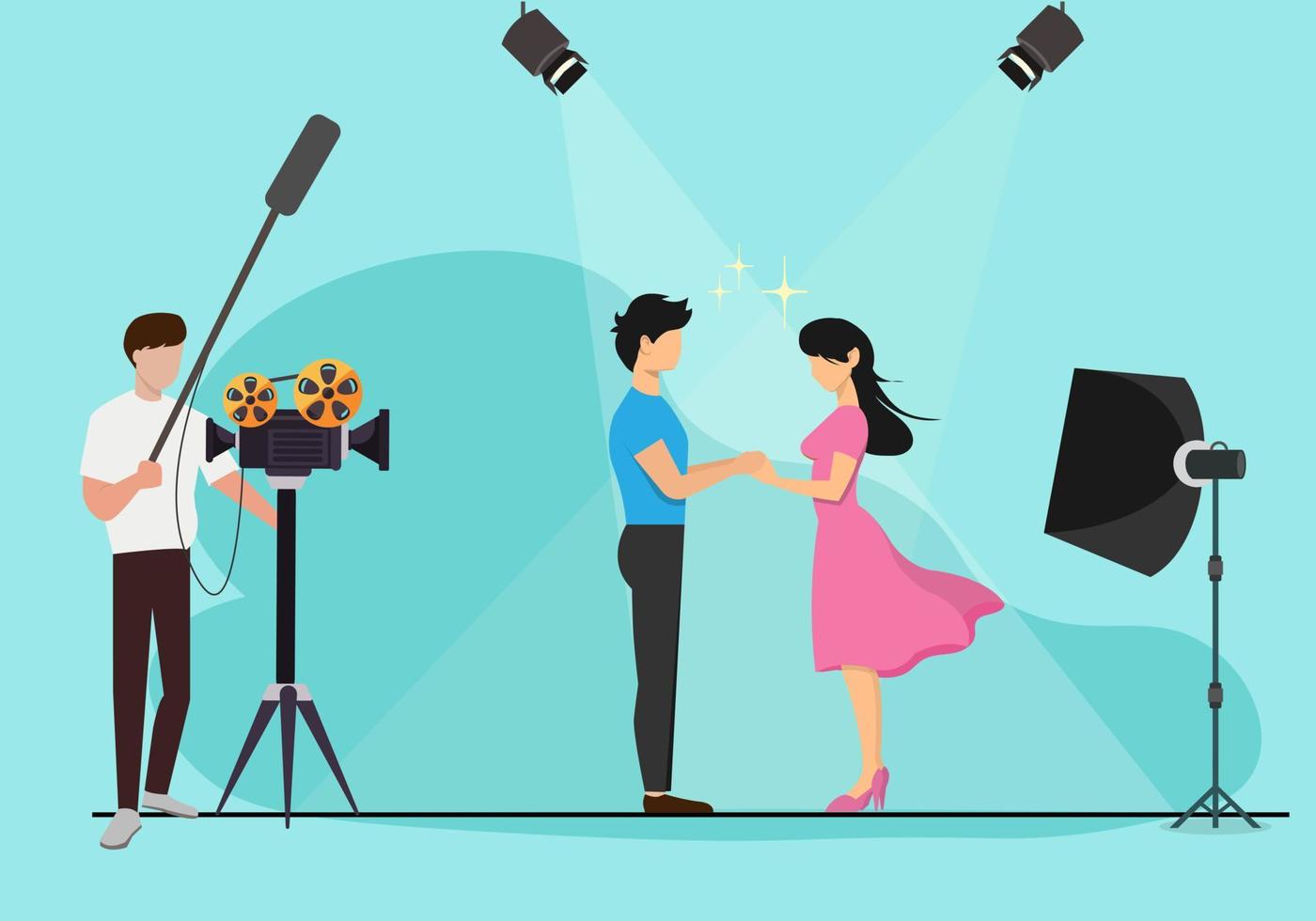 Love story movie production vector picture In a filming studio