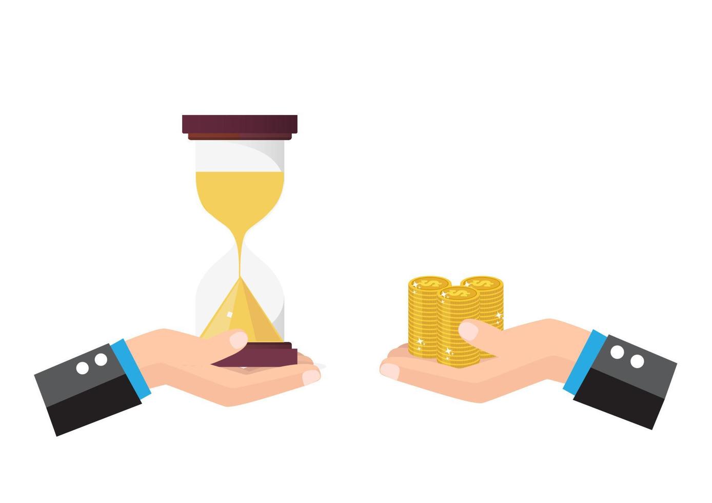 administrar su tiempo y dinero el tiempo es dinero o el tiempo tiene que ser pagado. programación de planificación financiera e ilustración vectorial de gestión del tiempo. vector