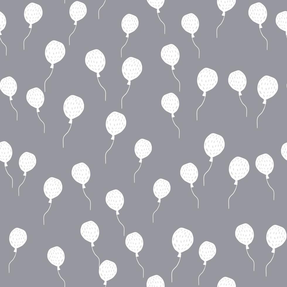 patrón aleatorio sin inconvenientes con siluetas de globos pequeños. adorno de dibujos animados simple blanco sobre fondo gris. vector