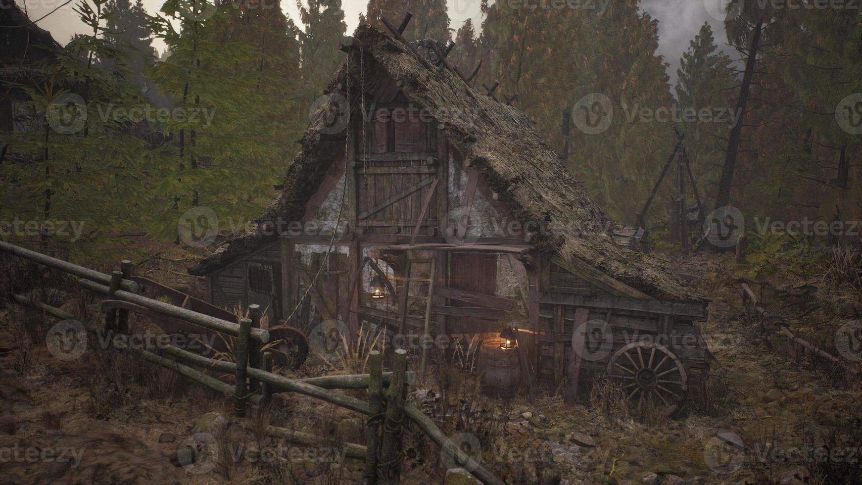 ancient wooden village in country side photo