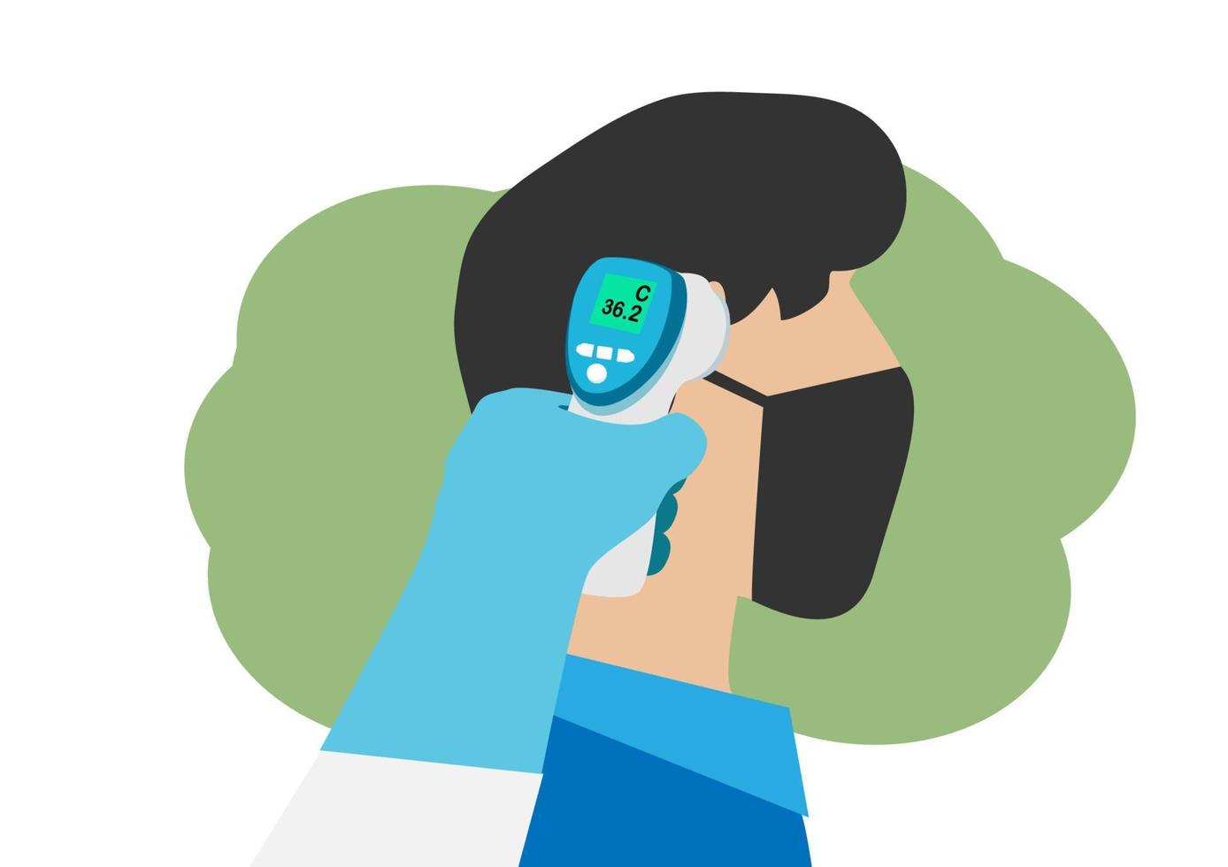 Medical staff use infrared forehead thermometer for check body temperature, Covid-19 outbreak concept. Flat style cartoon illustration vector