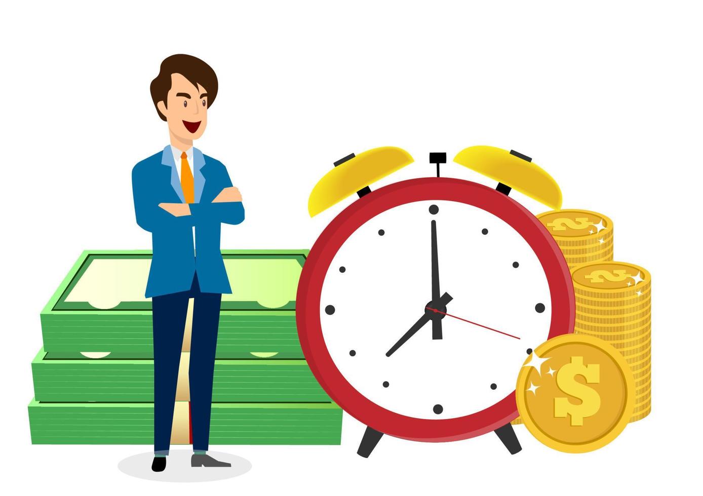 Business women manage time and money Time is money or time has to be paid. Financial planning vector picture