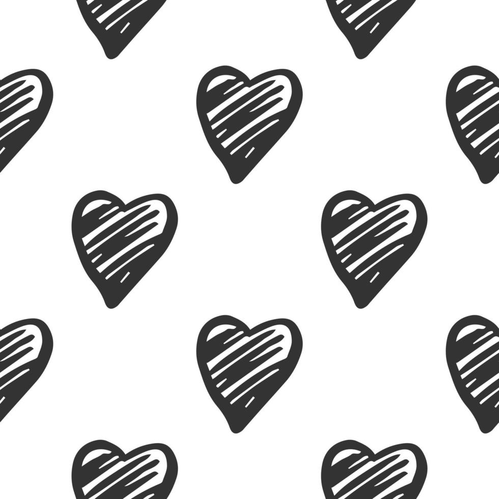 Black hand drawn geometric hearts seamless pattern on white background. vector