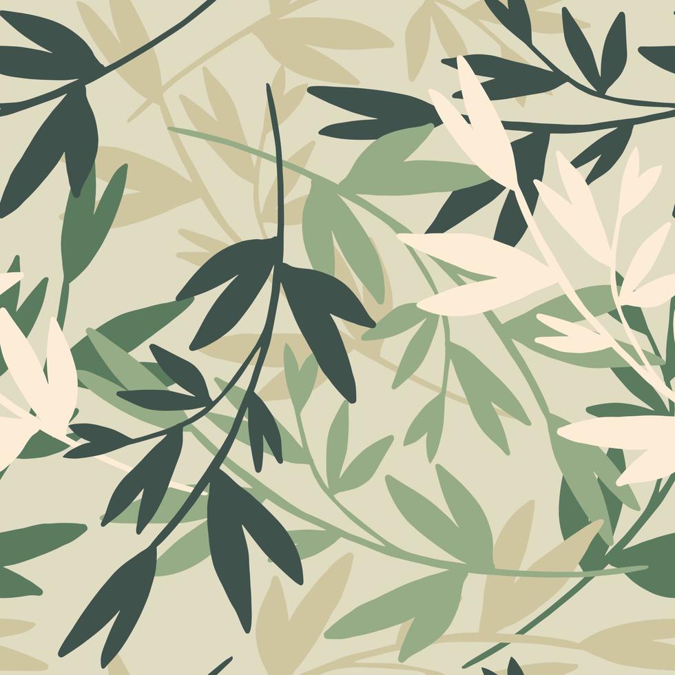 Cute branches with leaves seamless pattern. Organic background. Decorative forest leaf endless wallpaper. vector