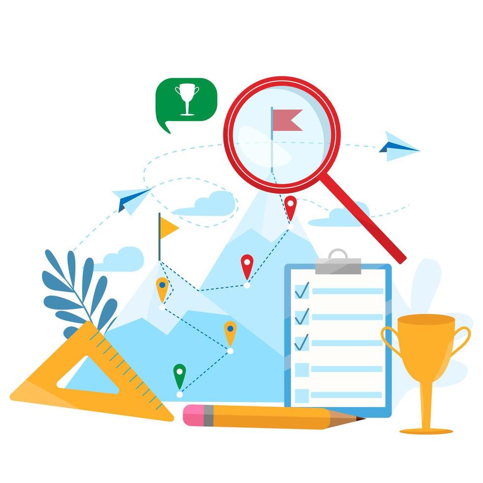 Vector business concept illustration of goal-setting. achievement, career, reaching aim, motivation, growth, leadership.