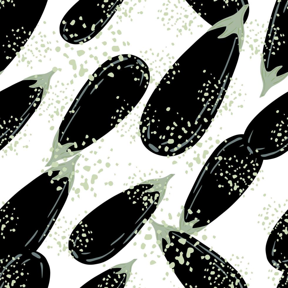 Tasty eggplants seamless pattern on white background. Aubergines wallpaper. Food vector illustration. Decorative backdrop for fabric design