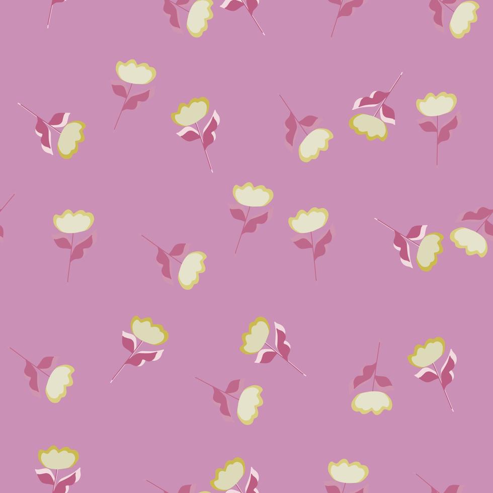 Random white flowers shapes seamless doodle pattern. Pink background. Decorative summer print. vector