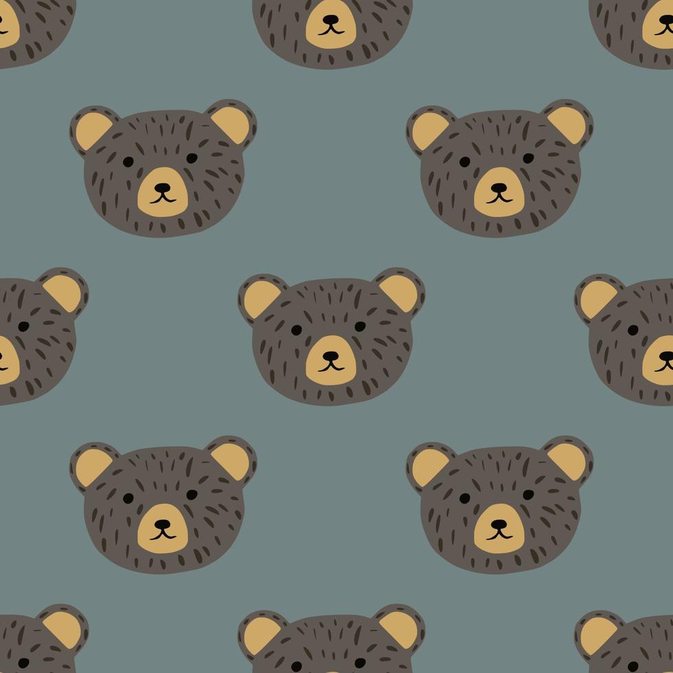 Bear pattern seamless in freehand style. Head animals on colorful background. Vector illustration for textile.