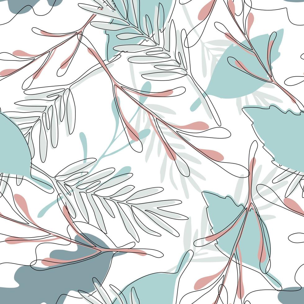Forest leaves seamless pattern on white background. Modern abstract leaves endless wallpaper. vector