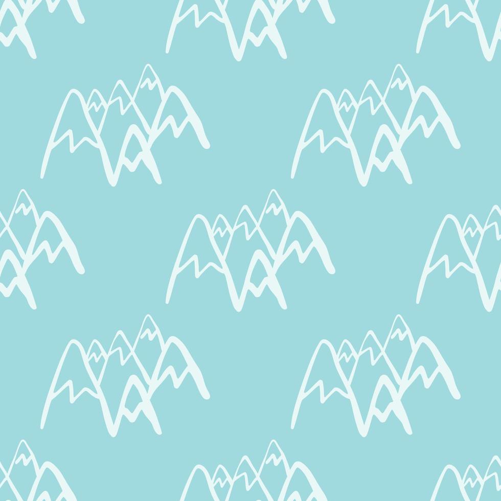 Seamless pattern with mountains on light blue background. White peak rock endless wallpaper vector