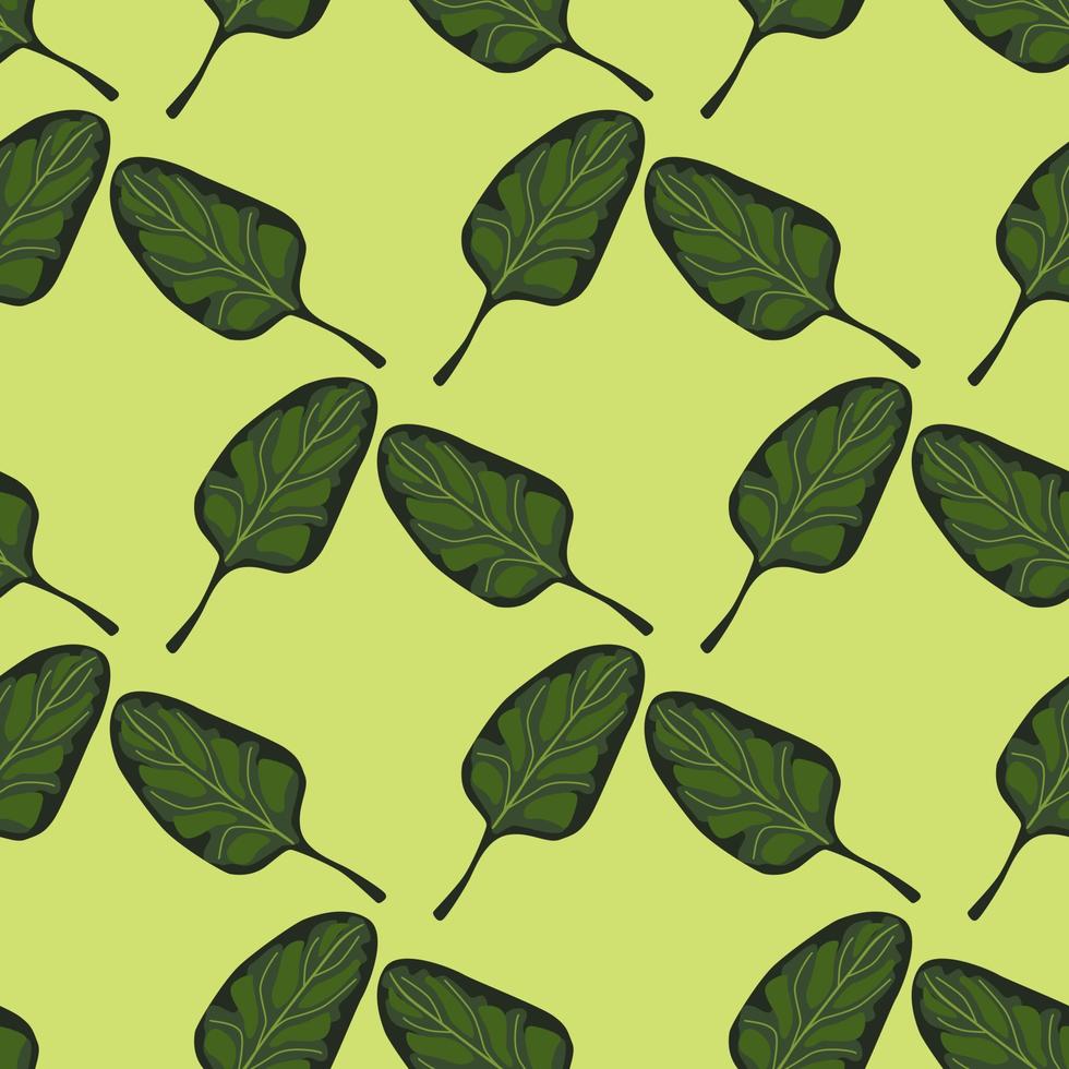 Seamless pattern Spinach salad on light green background. Modern ornament with lettuce. vector