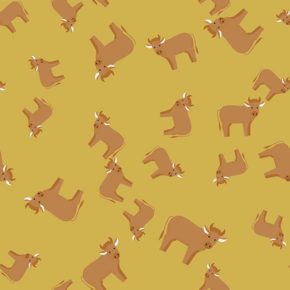 Seamless pattern of bull. Domestic animals on colorful background. Vector illustration for textile.