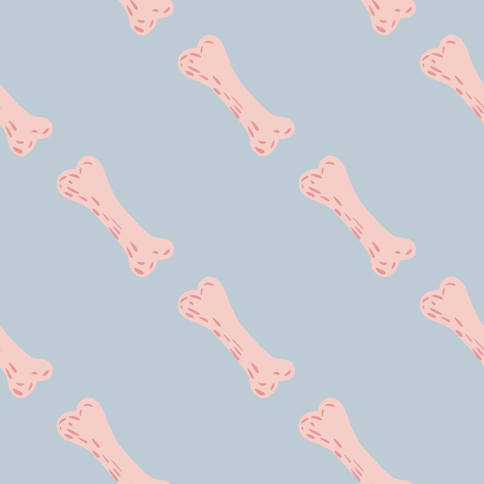 Minimalistic seamless pattern with light pink bones elements. Blue background. Decorative halloween backdrop. vector