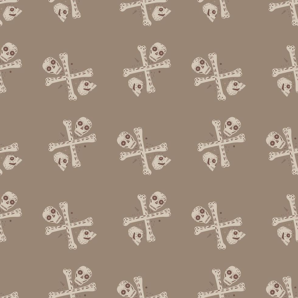 Pirate seamless doodle pattern in pastel tones with skulls and bones. Death symbol print on beige background. vector