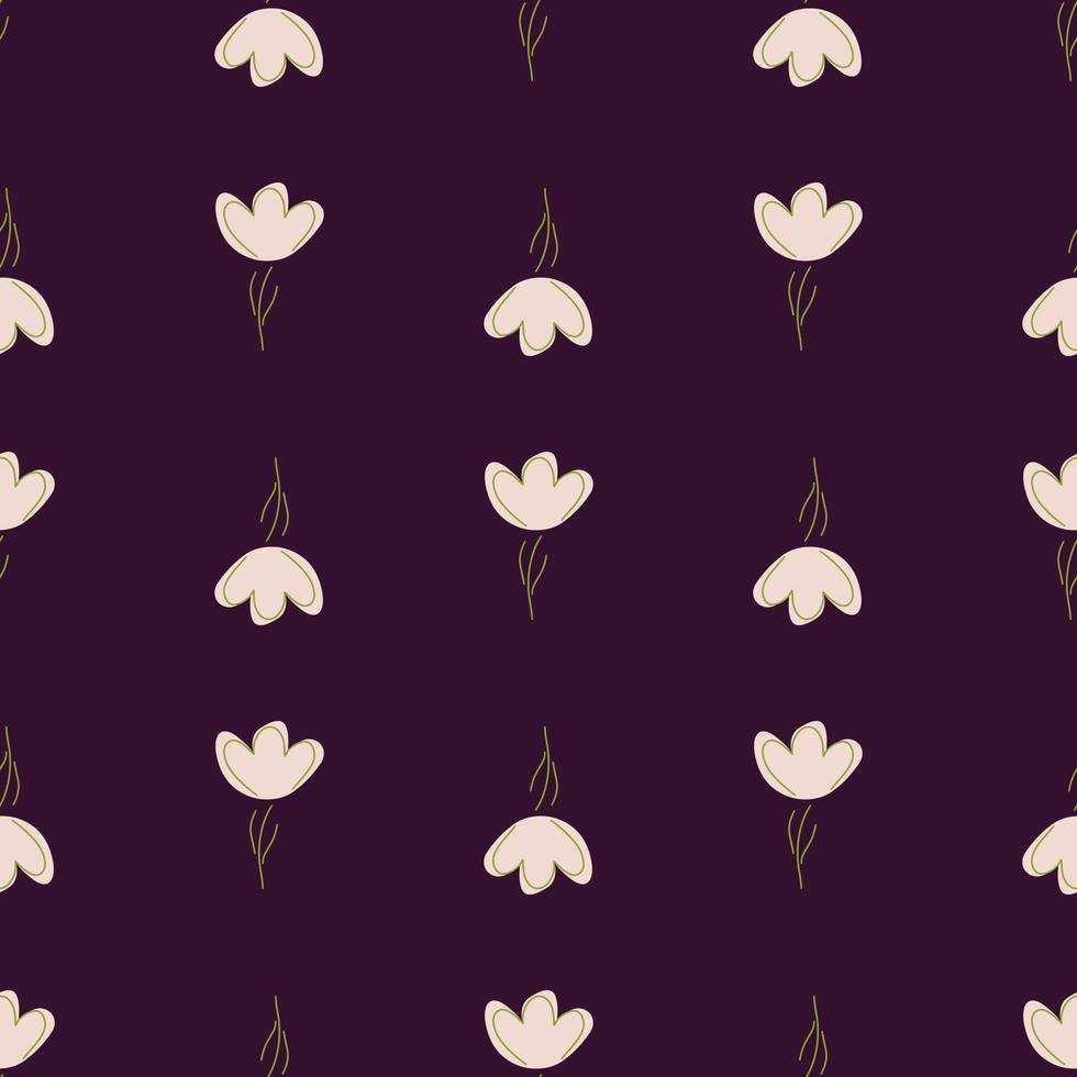 patrón transparente de estilo simple minimalista con formas de elementos de flores de garabato. fondo morado vector