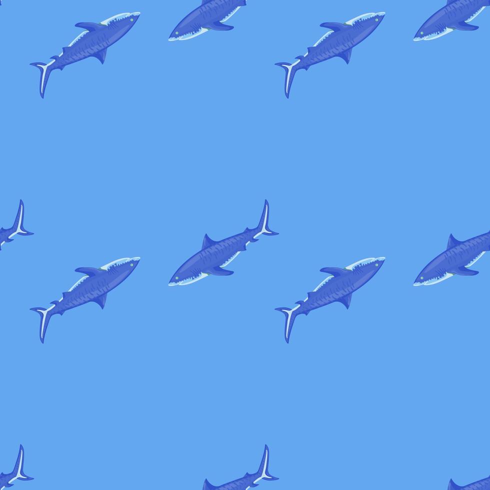 fondo azul brillante de tiburón tigre de patrones sin fisuras. textura azul de peces marinos para cualquier propósito. vector